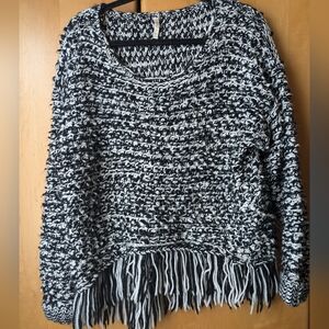Anthropologie Black and White Knit Fringe Sweater